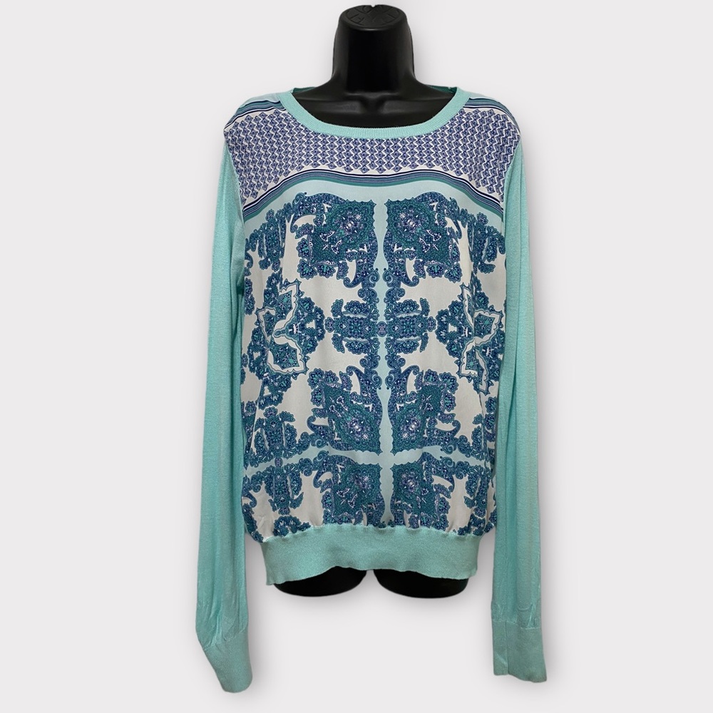 41 Hawthorne Blue & White Long Sleeve Sweater Top Size Large